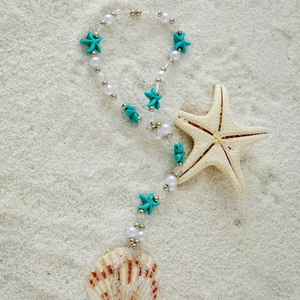 Bracelet de cheville bohème avec étoile de mer turquoise, perles et pendentif coquillage