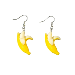 Creative mini banana-shaped earrings with realistic peeled fruit design and metal hooks