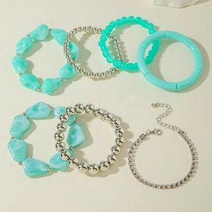 Lot de 7 bracelets bohèmes empilables avec perles turquoise et métal plaqué argent