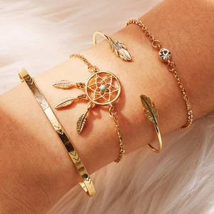 Bracciale E Bangle Bohemian Oro Traumfänger Foglia Piuma Per Donna Gioielli Intarsiati Con Strass A Freccia Geometrica