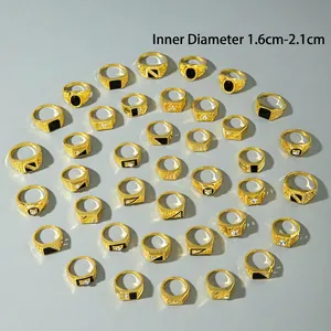 10-piece set of gold-colored alloy rings for men featuring vintage engraving and rhinestones