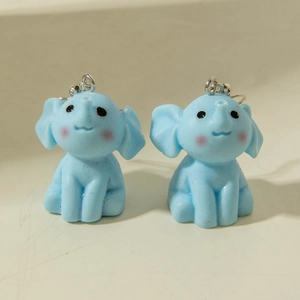 Cute cartoon blue baby elephant earrings with glitter texture and silver hooks