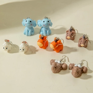 Cartoon 3D Animal Resin Drop Earrings For Women Cute Pink Snail Blue Elephant Orange Pony Boar Sheep Earrings Creative Jewelry Gift