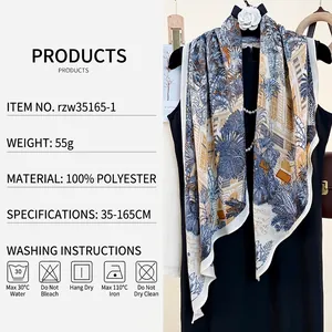 Écharpe en polyester à imprimé paysage tropical bleu foncé pour femme 35-165cm légère