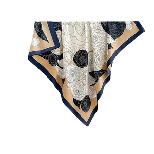 Elegant floral silk scarf for women featuring vintage camellia patterns and satin luster