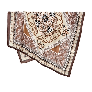 Elegant 90cm paisley square silk scarf in earthy tones for professional women's styling