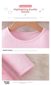 Detail of pink ribbed knit dress showing round neckline and elastic cuffs on plush fabric