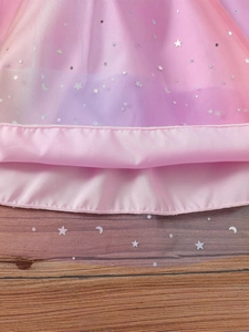Girl's gradient tulle princess dress with sparkling silver star and moon sequins