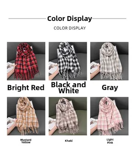 Classic checkered scarves in six colors including red and grey with long fringe tassels