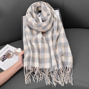 Women Plaid Imitation Cashmere Scarf Winter Warm Large Shawl With Tassels Soft Knit Lattice Wrap For Everyday Daily Use