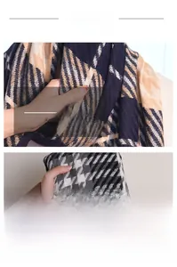 Close-up of soft houndstooth and checkered cashmere-like scarf fabric texture