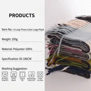 Winter plaid scarf with tassels made of soft cashmere-like polyester 180x65cm