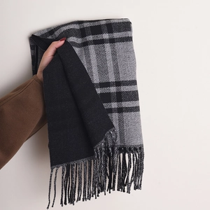 Women Plaid Scarf Faux Cashmere Warm Winter Checkered Shawl Wrap Soft Tassel Elegant Fashion Versatile Neck Warmer
