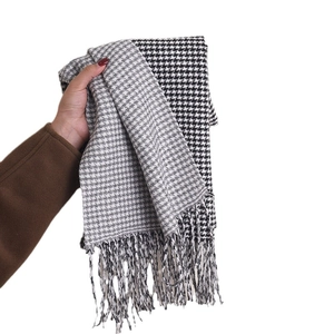 Classic houndstooth patterned scarf with soft fringe edges for men and women