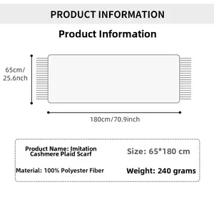 Größentabelle mit 180x65cm Maßen für den eleganten Karierten Schal mit Fransen