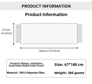 Tableau des tailles de 67x180cm et matière 100% polyester pour écharpe unie