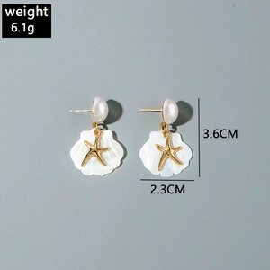 Detail view of starfish shell earrings with 3.6cm by 2.3cm dimension and 6.1g weight