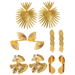Boucles D'oreilles En Alliage D'or Exagérées Éventail Feuille De Ginkgo Gouttes Géométriques Tordues Bijoux De Mode Rétro Femme