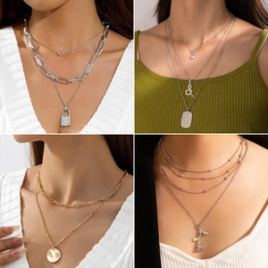 Retro Mehrlagige Halsketten Legierung Herz Rose Schloss Anhänger Mode Hip Hop Chic Schmuck Für Damen