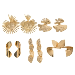 Ensemble de boucles d'oreilles vintage dorées à feuilles et motifs soleil style bohème