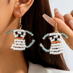 Boucles D'oreilles Pendantes En Perles Tissées À La Main Forme De Chien Dessin Animé Mignon Perles De Verre Colorées
