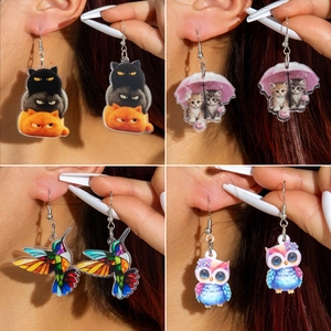Süße Cartoon Tier Acryl Ohrhänger Für Frauen Mädchen Neuheit Katze Eule Kolibri Mode Schmuck Zubehör