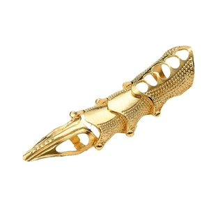 Gothic punk gold joint ring with articulated four-segment armor design and sharp claw tips