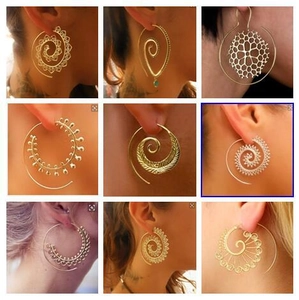 Bohemian Ethnic Spiral Hoop Earrings Alloy Filigree Mandala Heart Shaped Statement Retro Jewelry For Women