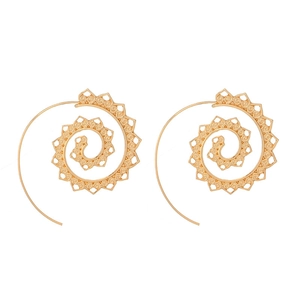 Golden spiral hollow gear earrings with vintage mandala patterns in bohemian style