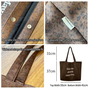 Brown leopard print suede tote bag with May Your Dreams Come True lettering print