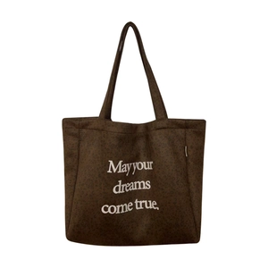 Brown leopard print suede tote bag with white dream quote and long shoulder straps