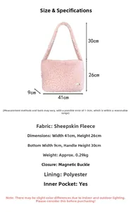 Guide des tailles et spécifications détaillées pour le grand sac rose en laine