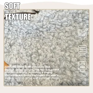 Detailed close-up of soft breathable grey curly teddy fabric texture for tote bags