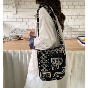 Sac fourre-tout en polaire à motif géométrique, sac à bandoulière automnal minimaliste