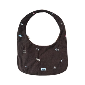 Sac bandoulière en velours côtelé marron avec broderie chien et grande capacité