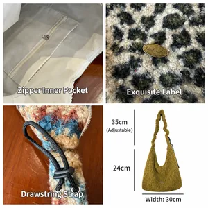 Fleece drawstring tote bag with leopard print, adjustable straps and handmade detail