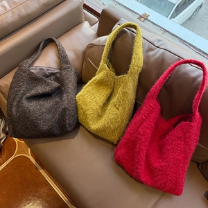 Borsa Tote In Peluche Grande Capacità Inverno Pelliccia Sintetica Borsa A Spalla Righe Morbida Calda Stile Coreano Semplice