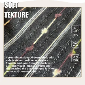 Macro view of the soft knitted fabric with colorful stripes and woven texture detail