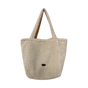 Sac fourre-tout minimaliste en polaire sherpa blanc crème avec doublure marron et patch