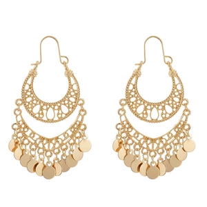 Boho Ethnic Alloy Earrings And Necklace Hollow Out Geometric Moon Tassel Retro Jewelry For Women