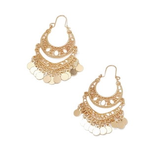 Bohemian gold hollow crescent earrings with vintage fringe metal sequins and fishhook
