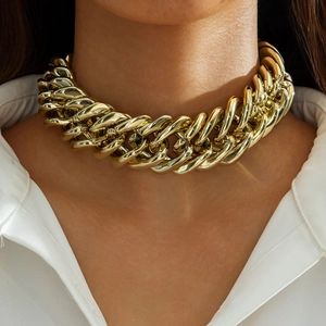 Collana A Catena A Maglia Cubana Dorata Grossa Dichiarazione Esagerata Stile Punk Gioielli Da Collo Metallici Lucidi Per Donna