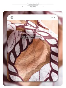 Macro detail of 70x70cm polyester silk scarf featuring elegant linear leaf patterns