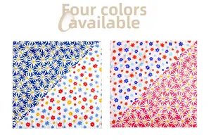 Detail of square silk scarves featuring colorful daisy and floral patterns in two colors