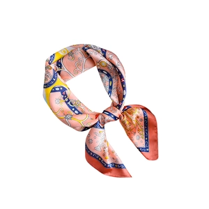 Retro polka dot silk square scarf in pink with vibrant floral geometric pattern
