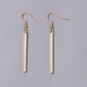 Minimalist geometric 3D rectangle bar drop earrings with gold plated polished finish