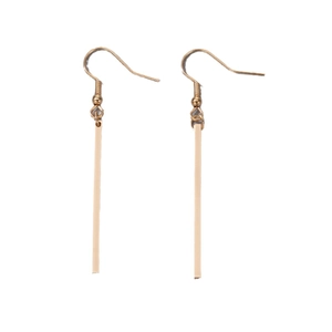 Minimalist gold rectangular bar drop earrings with classic fishhook wire on white backdrop