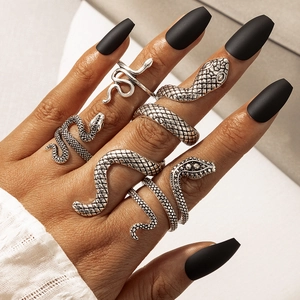 Vintage silver snake ring set with punk gothic snake scale textures for men and women