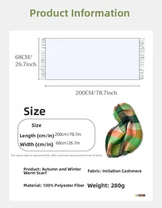 Tabella taglie per sciarpa a quadri 200x68cm con specifiche di peso di circa 280g