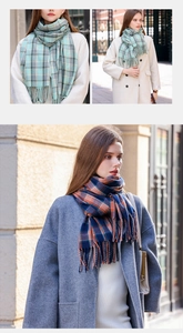 Détails d'écharpes à carreaux doux style cachemire avec franges et motifs d'hiver